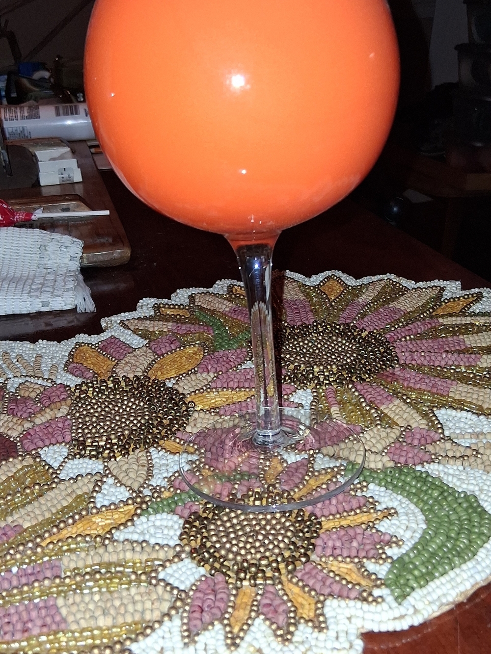 Vintage MCM Hand-Blown Orange Glass Vase